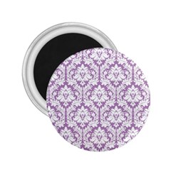 White On Lilac Damask 2 25  Button Magnet