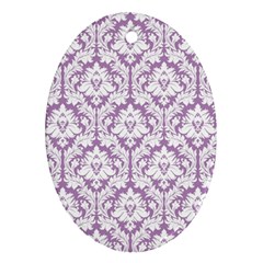 White On Lilac Damask Oval Ornament by Zandiepants