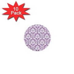 White On Lilac Damask 1  Mini Button (10 Pack)