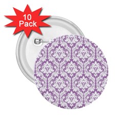 White On Lilac Damask 2 25  Button (10 Pack)