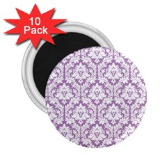 White On Lilac Damask 2 25  Button Magnet (10 Pack)