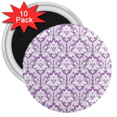 White On Lilac Damask 3  Button Magnet (10 Pack)