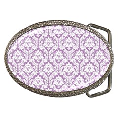 White On Lilac Damask Belt Buckle (oval) by Zandiepants