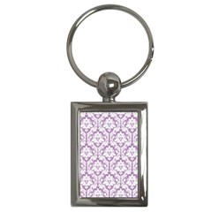 White On Lilac Damask Key Chain (rectangle) by Zandiepants