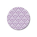 White On Lilac Damask Drink Coaster (Round) Front