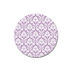 White On Lilac Damask Magnet 3  (round)