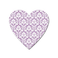 White On Lilac Damask Magnet (heart)