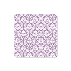 White On Lilac Damask Magnet (square)