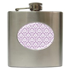 White On Lilac Damask Hip Flask by Zandiepants