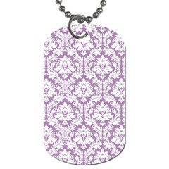 White On Lilac Damask Dog Tag (two-sided)  by Zandiepants