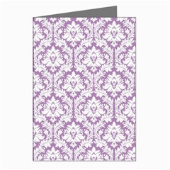 White On Lilac Damask Greeting Card (8 Pack)