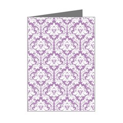 White On Lilac Damask Mini Greeting Card by Zandiepants