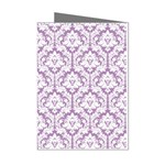 White On Lilac Damask Mini Greeting Card (8 Pack) Left