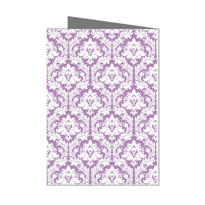 White On Lilac Damask Mini Greeting Card (8 Pack)