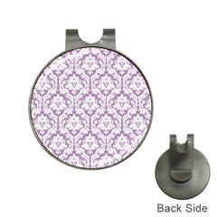 White On Lilac Damask Hat Clip With Golf Ball Marker