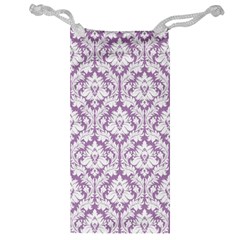 White On Lilac Damask Jewelry Bag