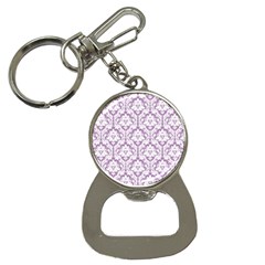 White On Lilac Damask Bottle Opener Key Chain by Zandiepants