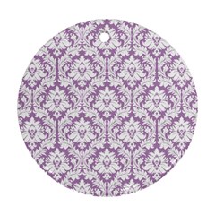 White On Lilac Damask Round Ornament (two Sides) by Zandiepants