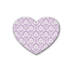 White On Lilac Damask Drink Coasters (heart)