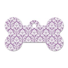 White On Lilac Damask Dog Tag Bone (one Sided) by Zandiepants