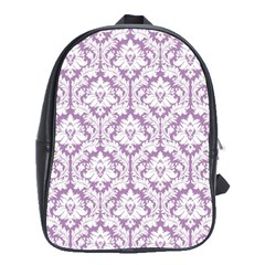 White On Lilac Damask School Bag (large) by Zandiepants