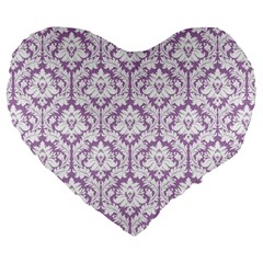 Lilac Damask Pattern Large 19  Premium Heart Shape Cushion