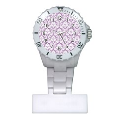 White On Lilac Damask Nurses Watch