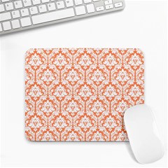 White On Orange Damask Small Mouse Pad (rectangle) by Zandiepants