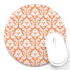 White On Orange Damask 8  Mouse Pad (round) by Zandiepants