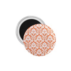 White On Orange Damask 1 75  Button Magnet