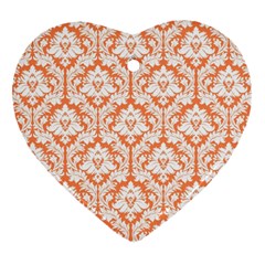 White On Orange Damask Heart Ornament by Zandiepants