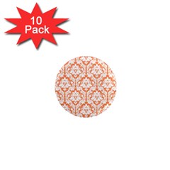 White On Orange Damask 1  Mini Button Magnet (10 Pack) by Zandiepants