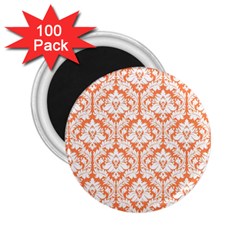 White On Orange Damask 2 25  Button Magnet (100 Pack) by Zandiepants