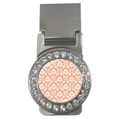 White On Orange Damask Money Clip (cz)