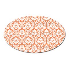 White On Orange Damask Magnet (oval)