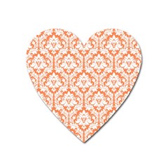 White On Orange Damask Magnet (heart)