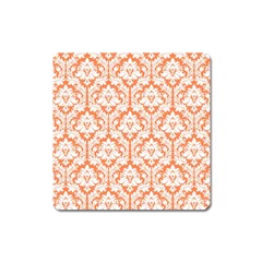 White On Orange Damask Magnet (square)