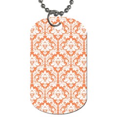 White On Orange Damask Dog Tag (two-sided)  by Zandiepants