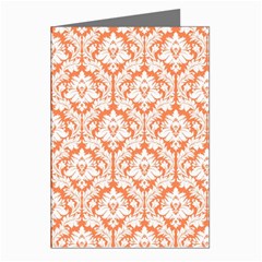 White On Orange Damask Greeting Card (8 Pack)