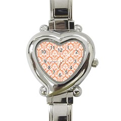 White On Orange Damask Heart Italian Charm Watch  by Zandiepants