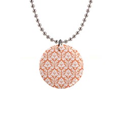 Nectarine Orange Damask Pattern 1  Button Necklace by Zandiepants