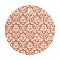 White On Orange Damask Round Ornament (two Sides) by Zandiepants