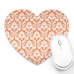 White On Orange Damask Mouse Pad (Heart) Front