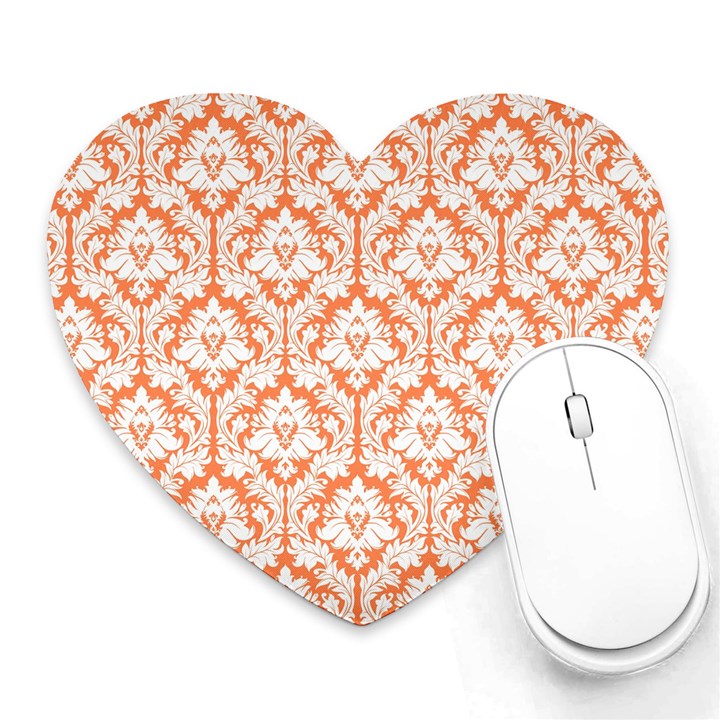 White On Orange Damask Mouse Pad (Heart)