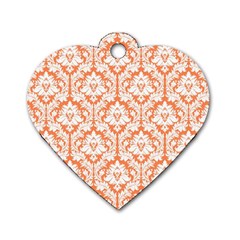 White On Orange Damask Dog Tag Heart (one Sided)  by Zandiepants