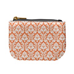 Nectarine Orange Damask Pattern Mini Coin Purse