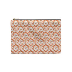 Nectarine Orange Damask Pattern Cosmetic Bag (medium)