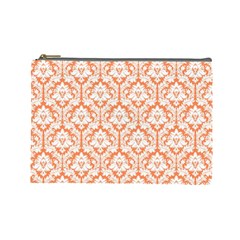 Nectarine Orange Damask Pattern Cosmetic Bag (large)