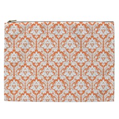 Nectarine Orange Damask Pattern Cosmetic Bag (xxl)