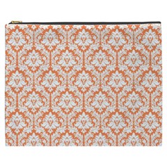 Nectarine Orange Damask Pattern Cosmetic Bag (xxxl)